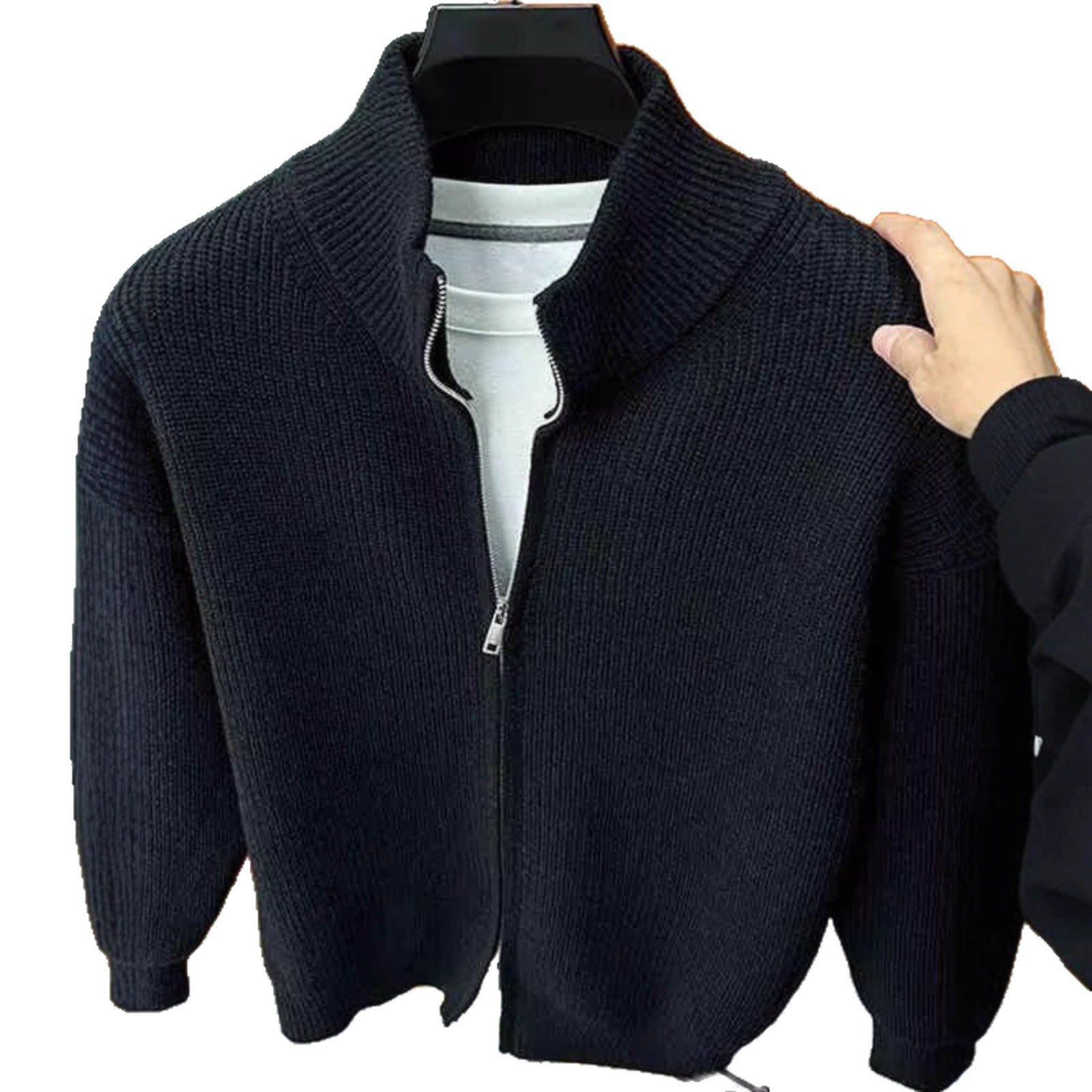 Solid-color Zip-up Cardigan Knitwear Men's Jacket