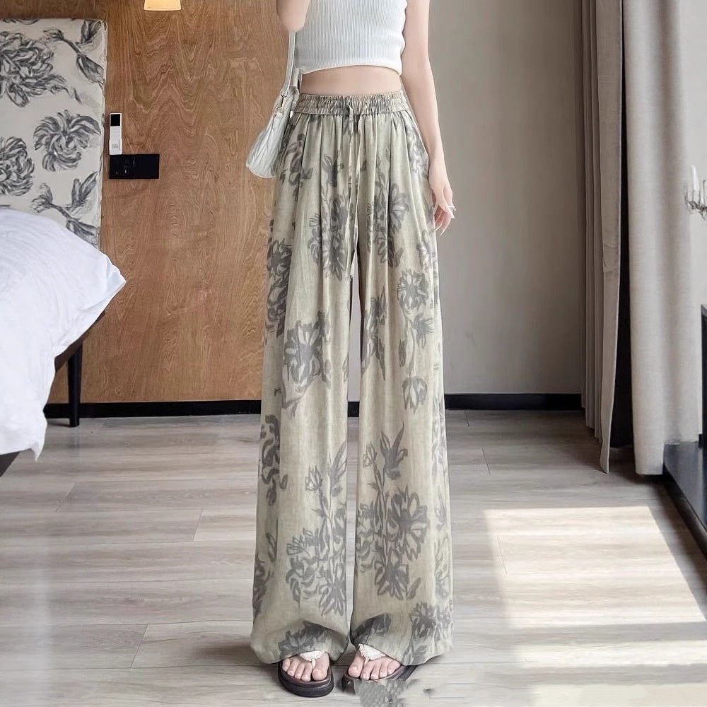 Floral High-waisted Wide-leg Pants Lightweight