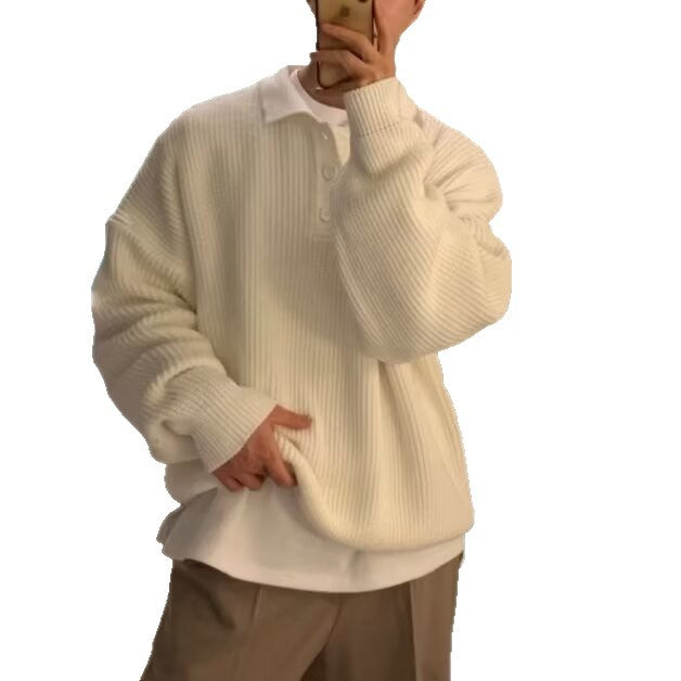 Men's Polo Shirt Turn-down Collar Long-sleeve Knit Sweater