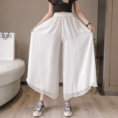 Double layer chiffon wide-leg pants nine-point hakama