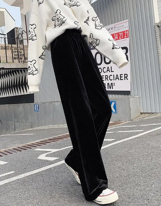 Gold velvet wide-leg pants