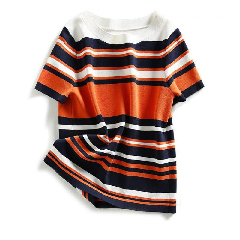 Color-block Crew-neck Knit Top Loose-fitting Sweater