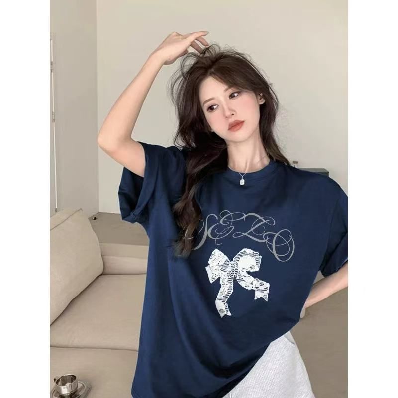 New Summer Style Gray Short-sleeve Top With A French-style Bow