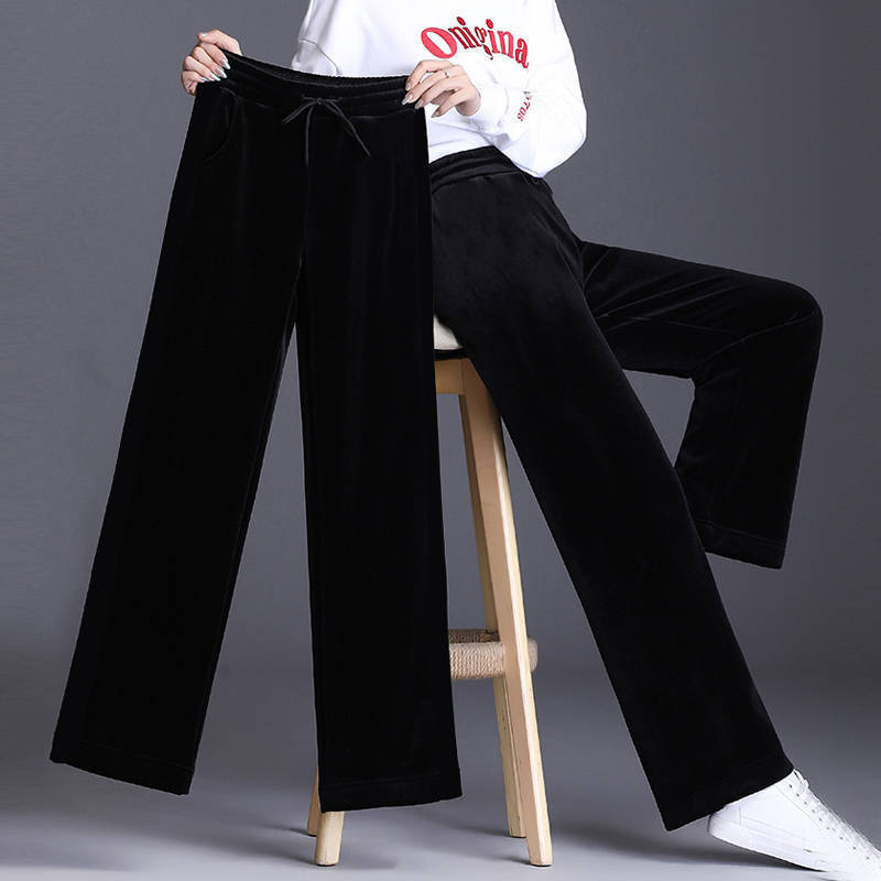 Gold velvet wide-leg pants