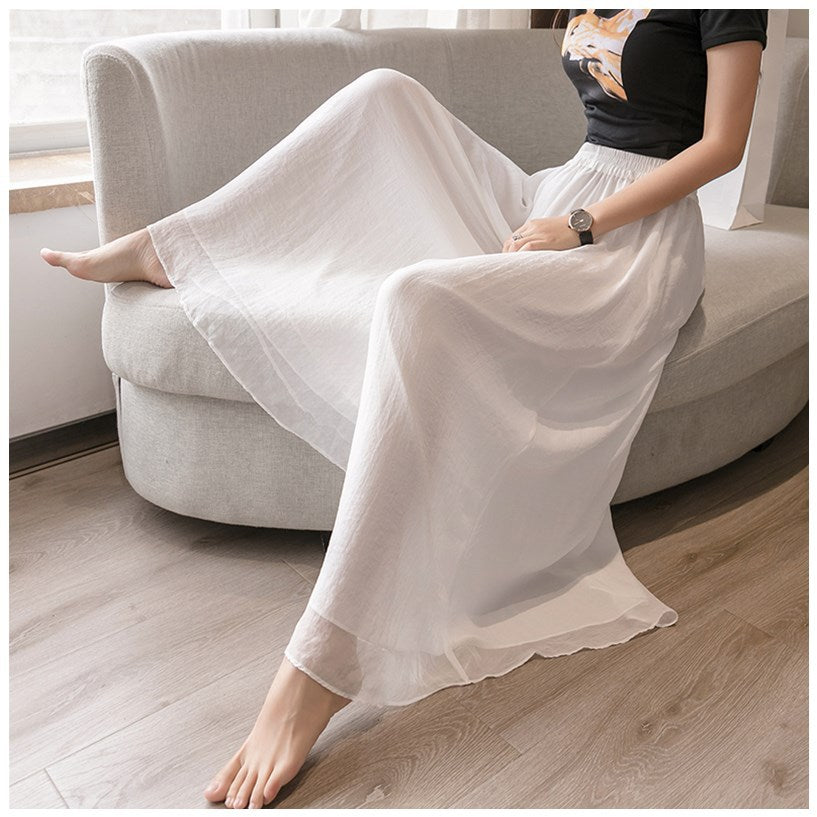 Double layer chiffon wide-leg pants nine-point hakama