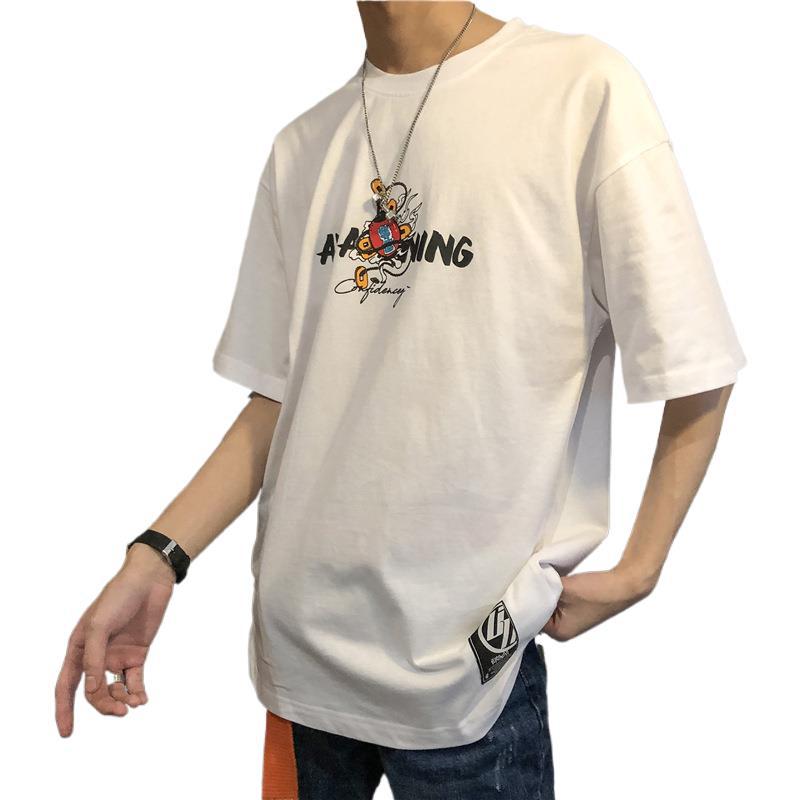 Short Sleeve T-shirt Men''s Fashion Student Loose Harajuku Style Medium Sleeve