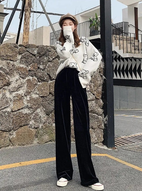 Gold velvet wide-leg pants