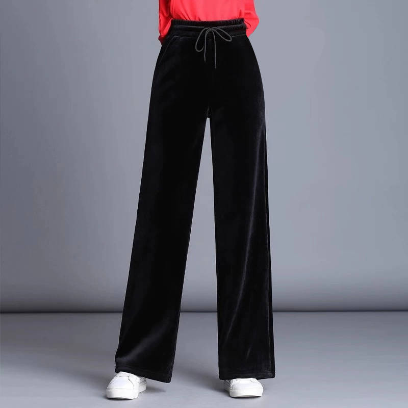 Gold velvet wide-leg pants