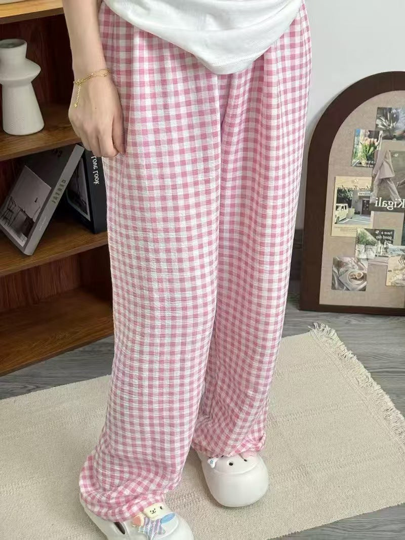 Japanese Style Plaid Casual Wide-leg Pants For Women
