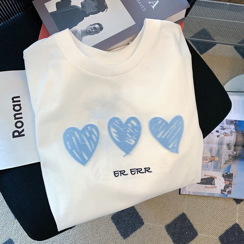 Womens Summer White Heart Graffiti Short-Sleeve T-Shirt