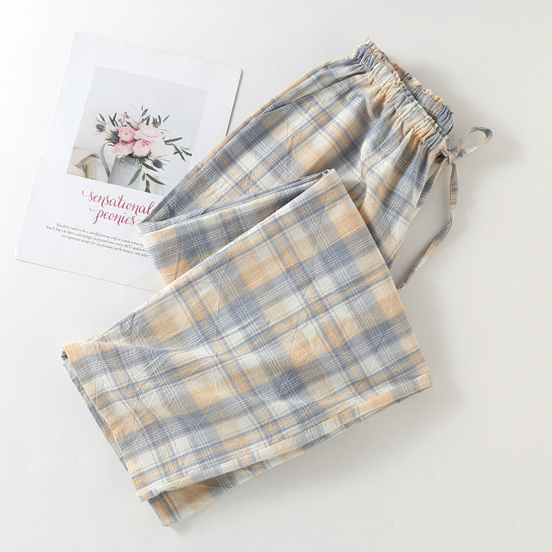 Womens SpringSummer Straight-Cut Casual Plaid Pants