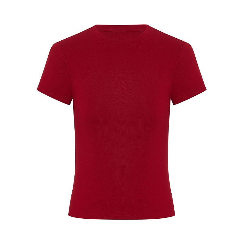 Tight Waist Shoulder T-shirt Top Short Sleeve