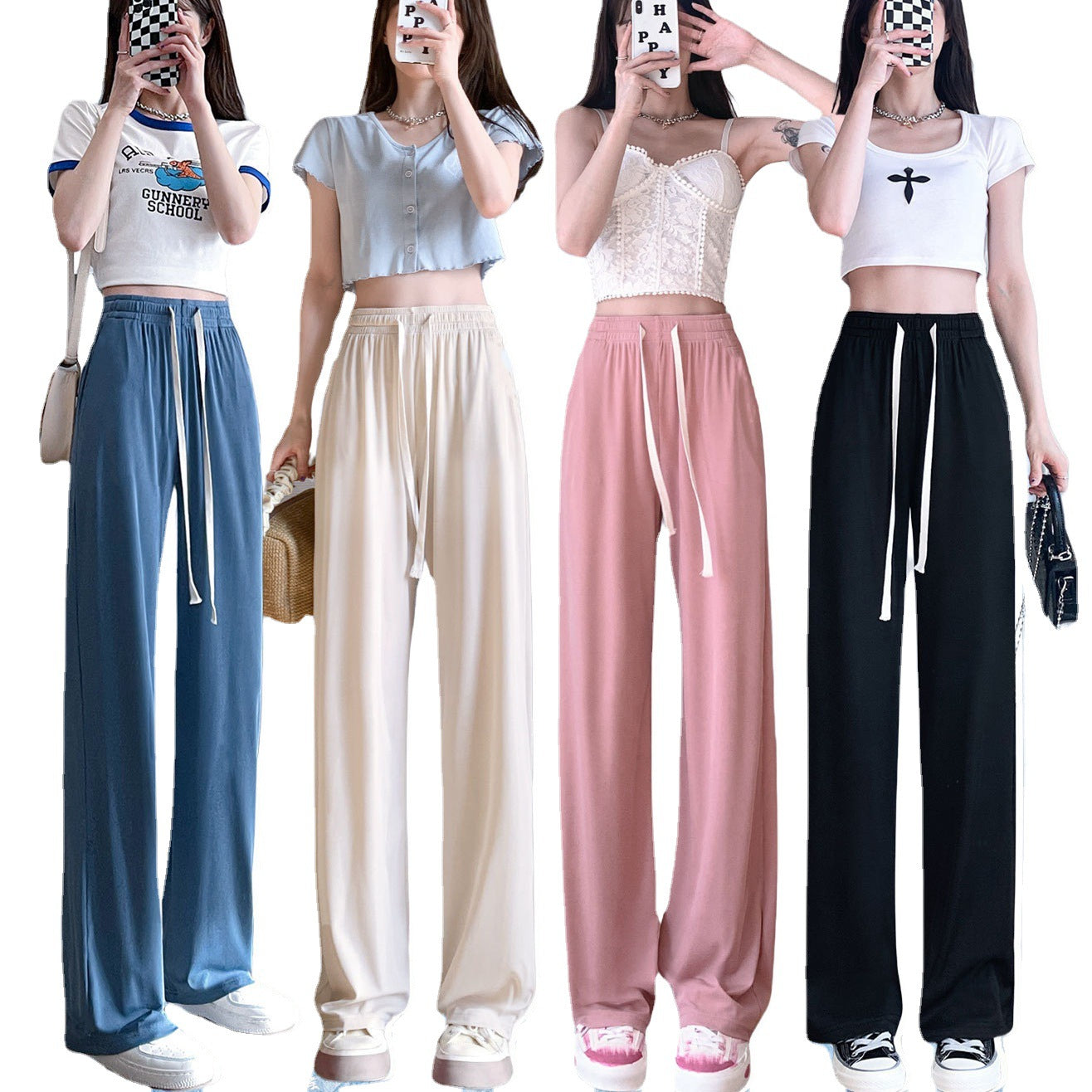Ice Silk Wide-leg Pants Women's Draping Effect Trousers