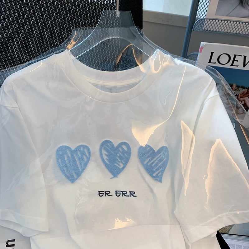 Womens Summer White Heart Graffiti Short-Sleeve T-Shirt