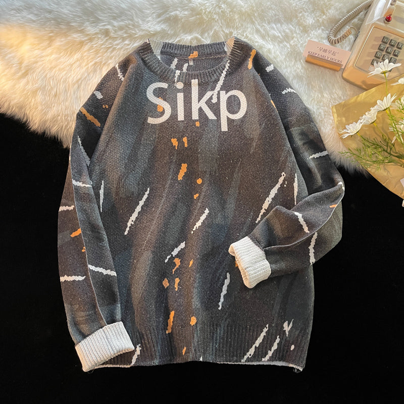 Fashionable Round Neck Pullover Loose Thick Knitted Sweater