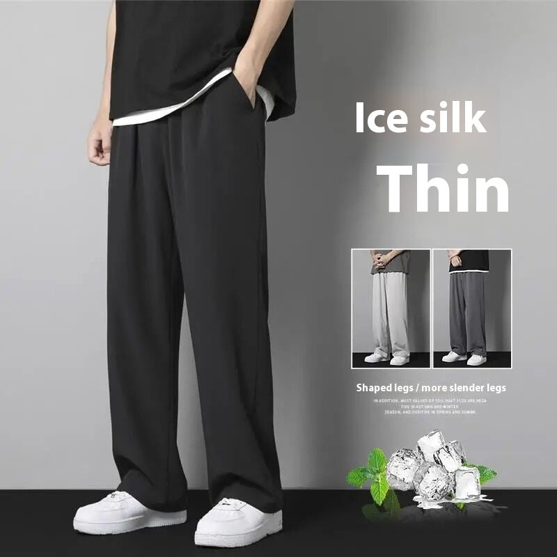 Pants Men's Thin Ice Silk Trousers Casual Trousers Straight Draping