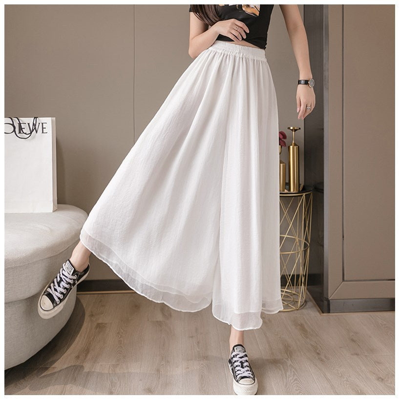 Double layer chiffon wide-leg pants nine-point hakama