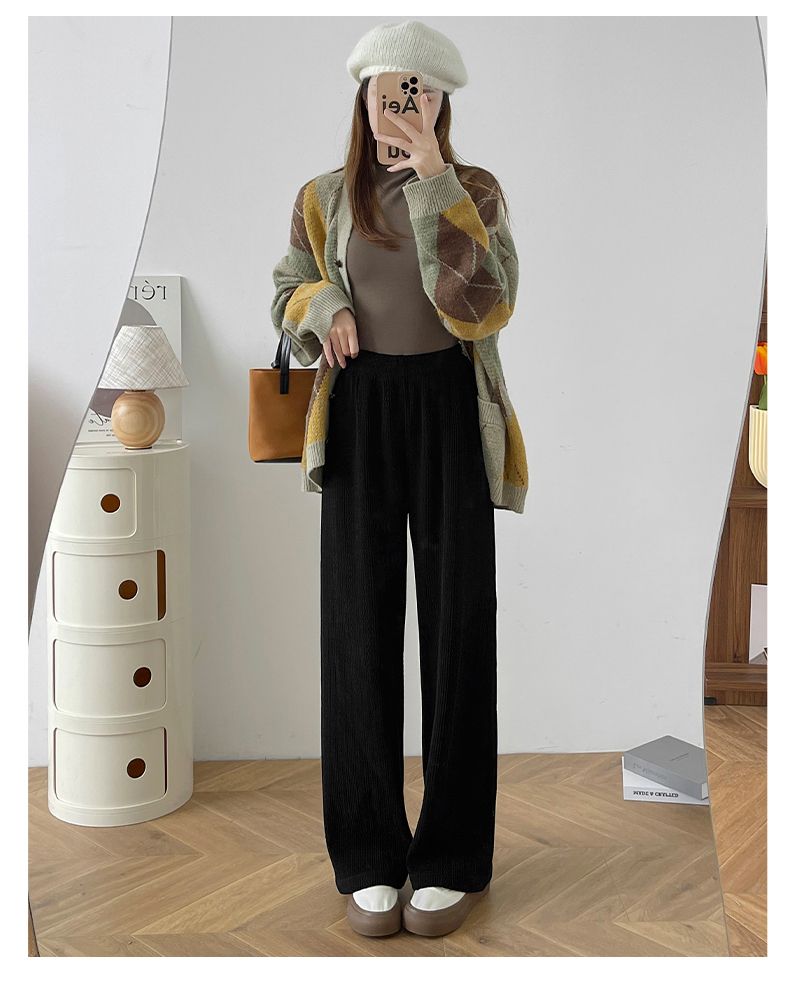 High Waist Drape Black Straight Loose Casual Pants Trousers