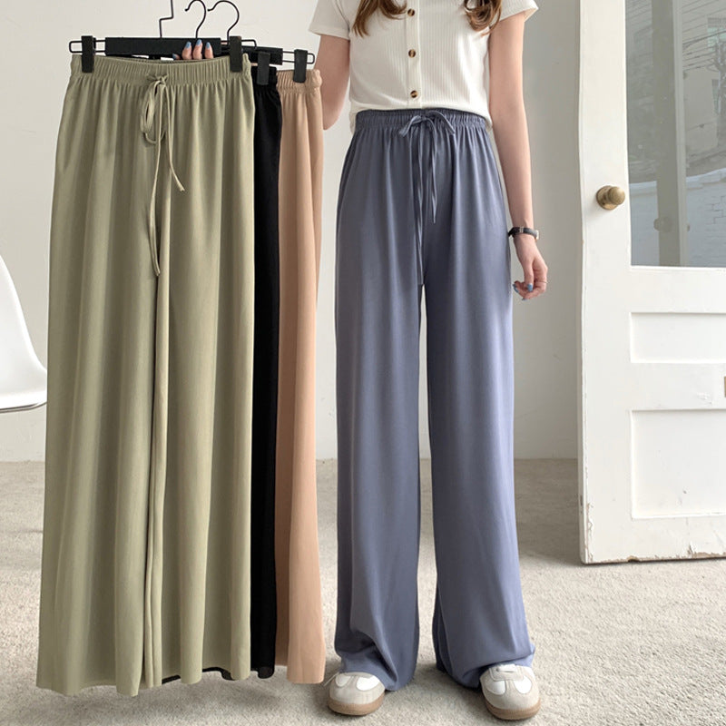 Solid Color High Waist Loose Straps Mopping Wide Feet