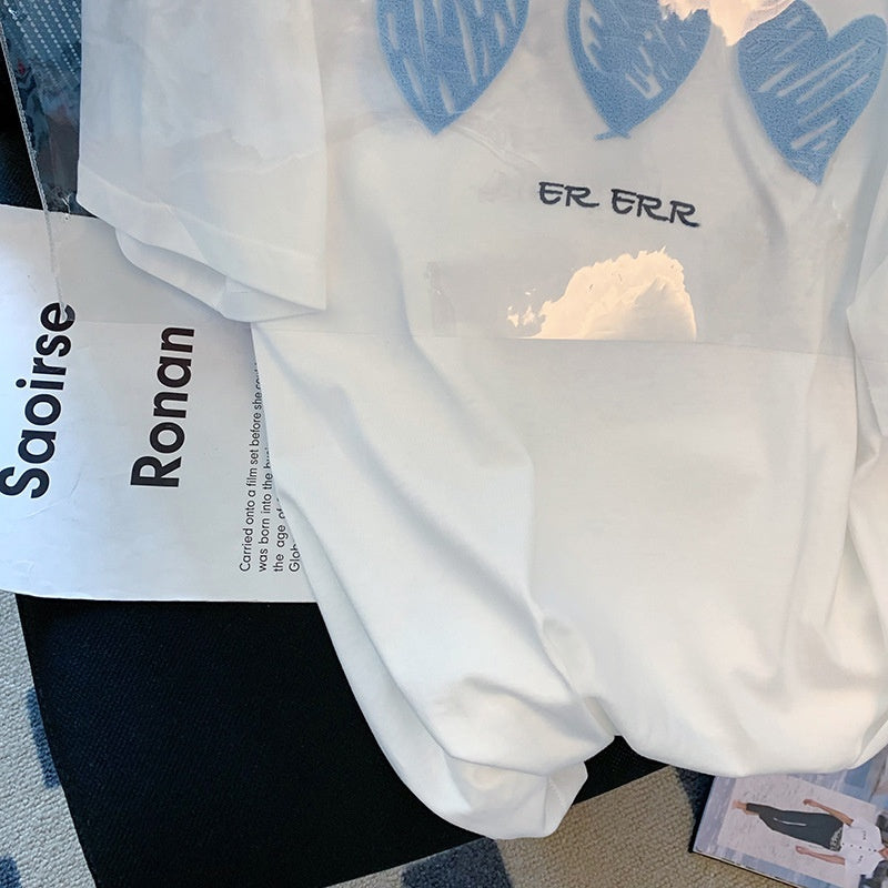 Womens Summer White Heart Graffiti Short-Sleeve T-Shirt