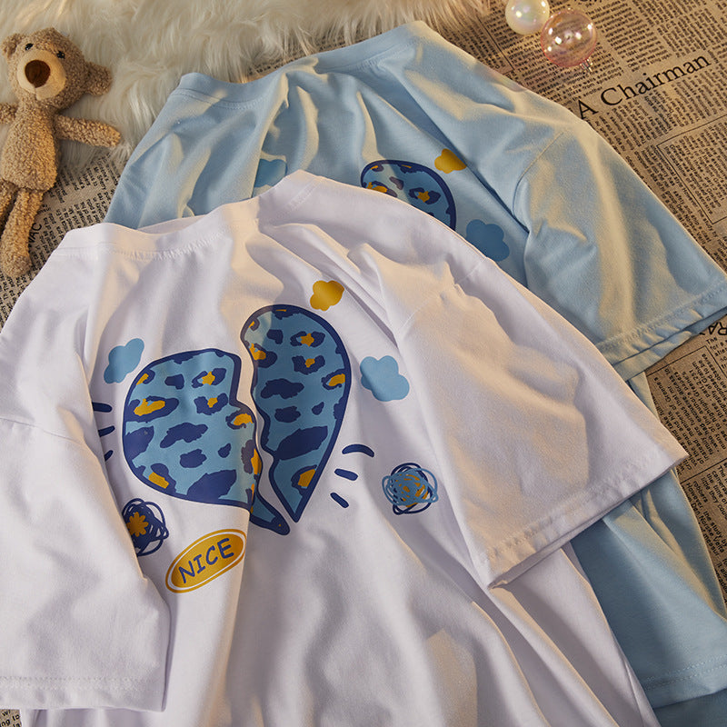 Loose-fitting Short-sleeve Top With A Heart Print