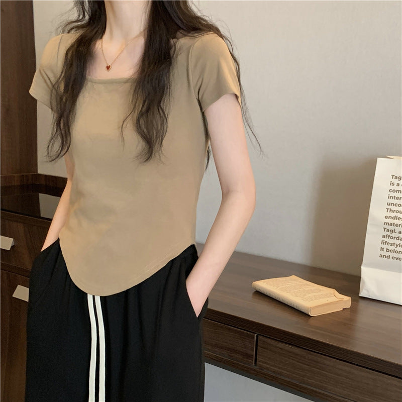 Summer U Collar Top Slim-fit Irregular Short-sleeved T-shirt For Women