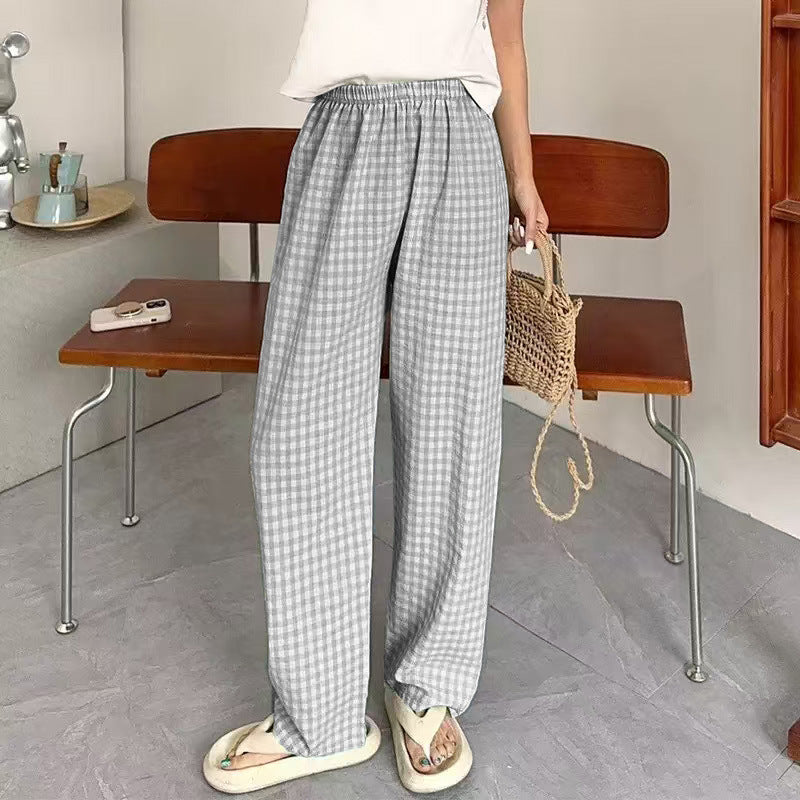 Japanese Style Plaid Casual Wide-leg Pants For Women