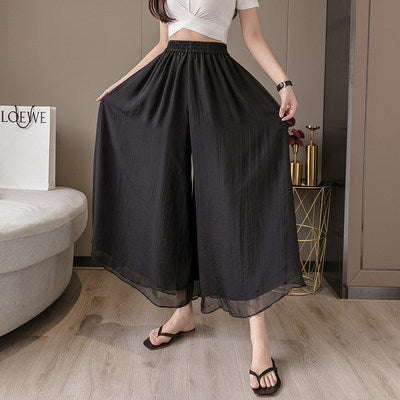 Double layer chiffon wide-leg pants nine-point hakama