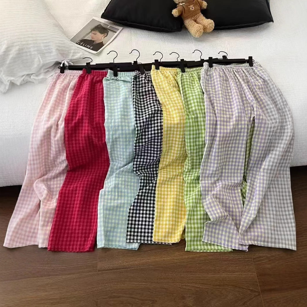 Japanese Style Plaid Casual Wide-leg Pants For Women