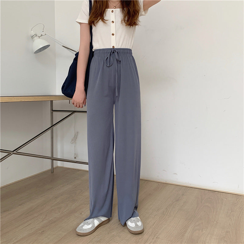 Solid Color High Waist Loose Straps Mopping Wide Feet