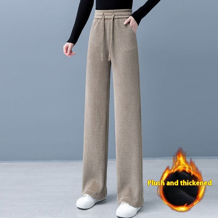 Chenille Wide-leg Pants Women's High Waist Loose Straight Trousers
