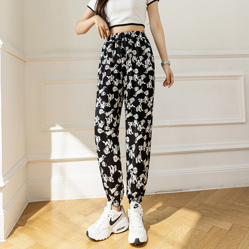 Tie-dyed Ink Painting Thin Ice Silk Leisure Sports Jogger Pants