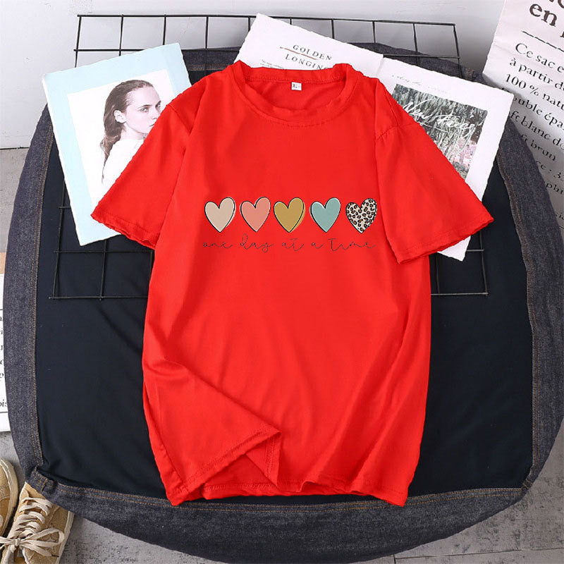 Round Neck Short Sleeve T-shirt Plus Size Loose Trendy Casual Print Top Youth Half Sleeve