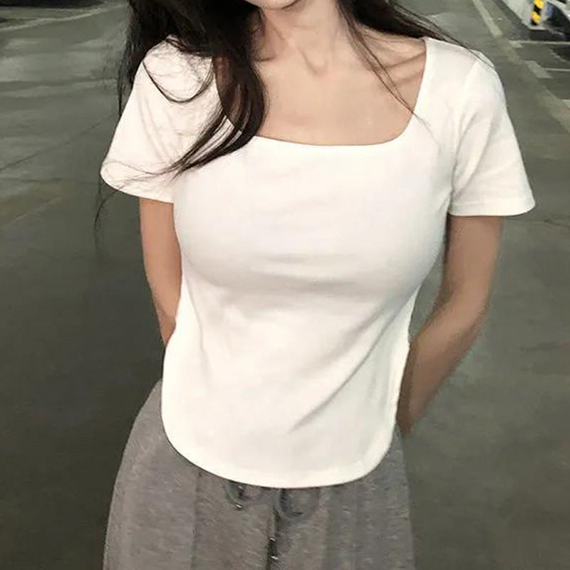 Summer U Collar Top Slim-fit Irregular Short-sleeved T-shirt For Women