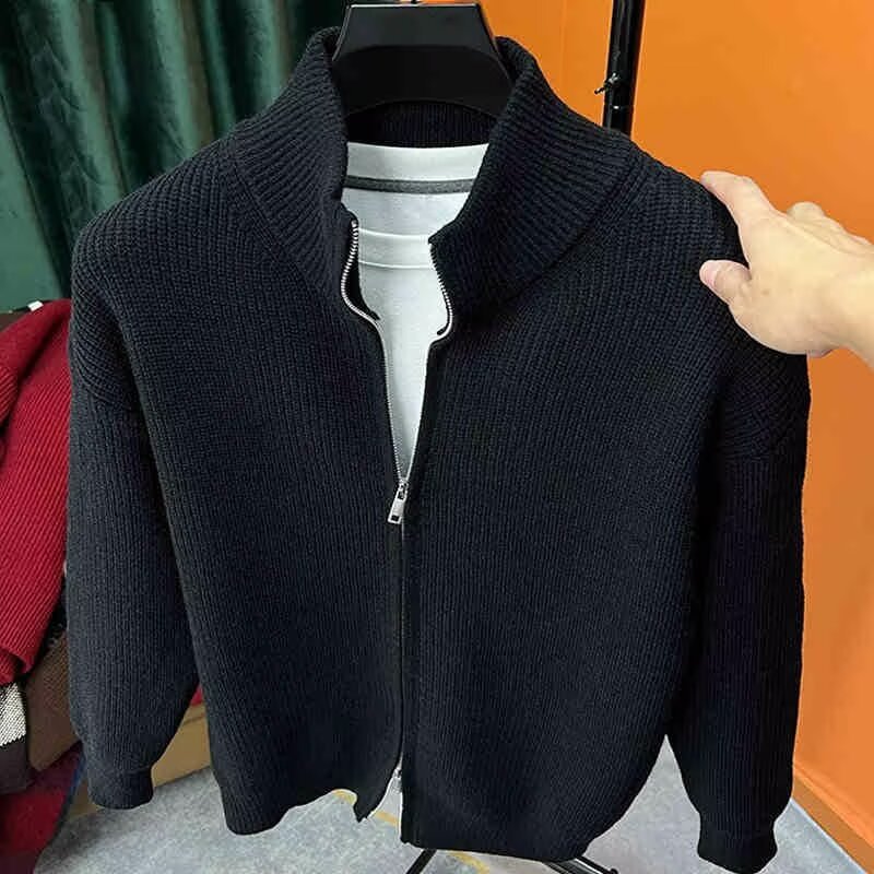 Solid-color Zip-up Cardigan Knitwear Men's Jacket