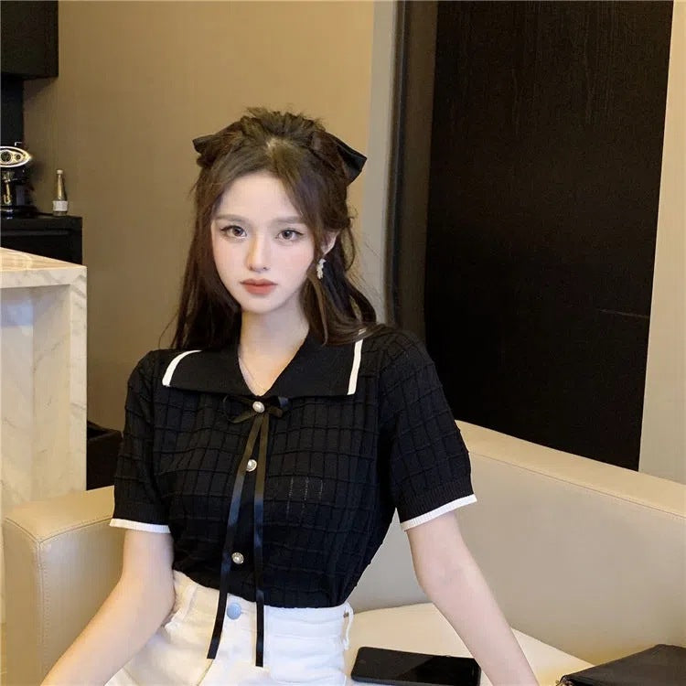 Women's Fashion Versatile Short Sleeve Knitted Top