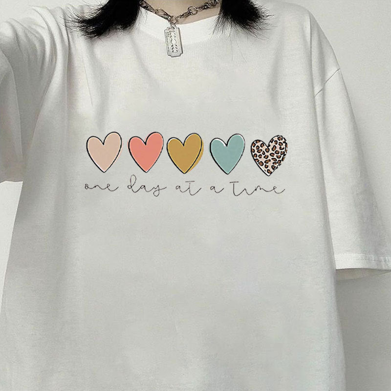 Round Neck Short Sleeve T-shirt Plus Size Loose Trendy Casual Print Top Youth Half Sleeve