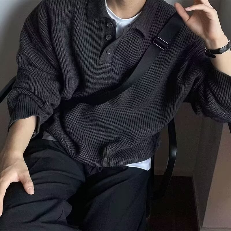 Men's Polo Shirt Turn-down Collar Long-sleeve Knit Sweater