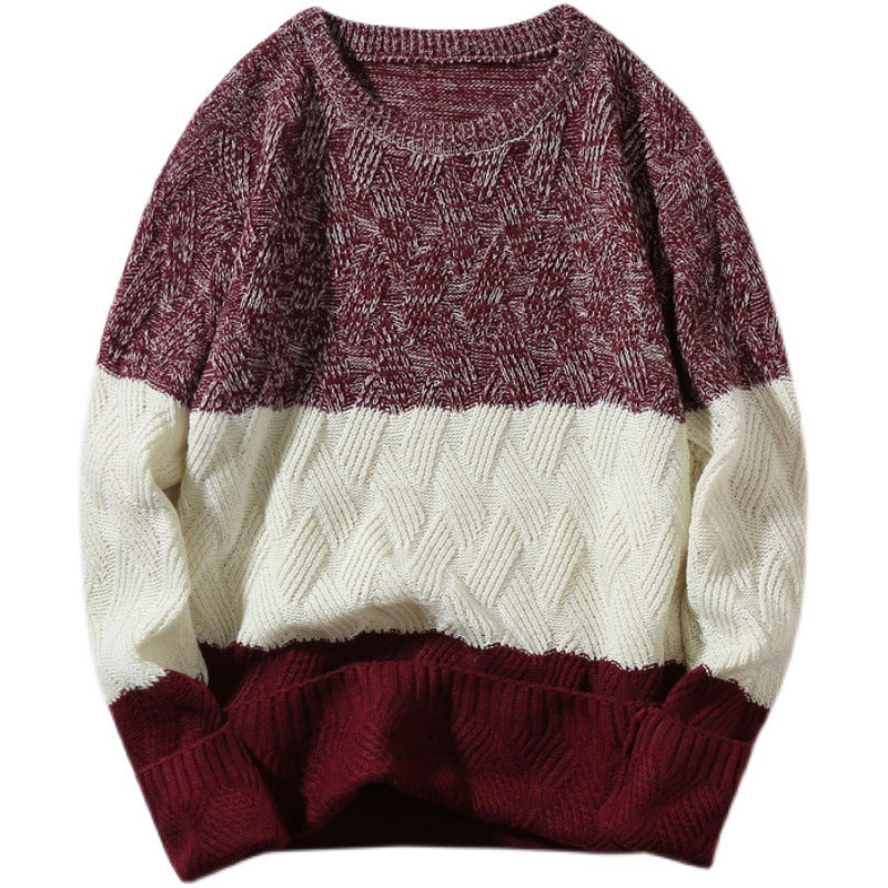 Men's Round Neck Long Sleeve Color Block Warm Casual Top