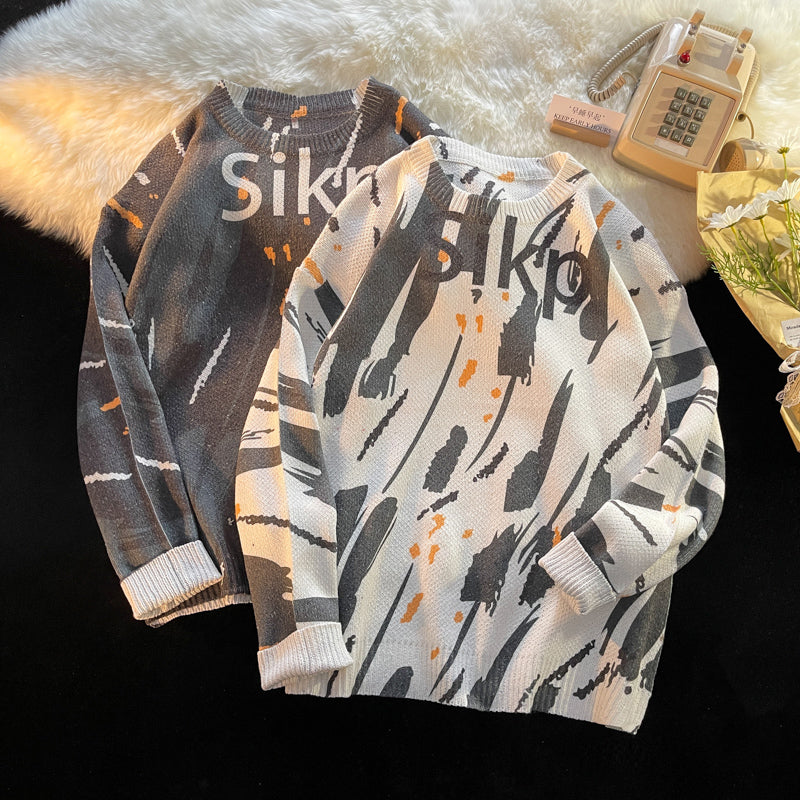 Fashionable Round Neck Pullover Loose Thick Knitted Sweater