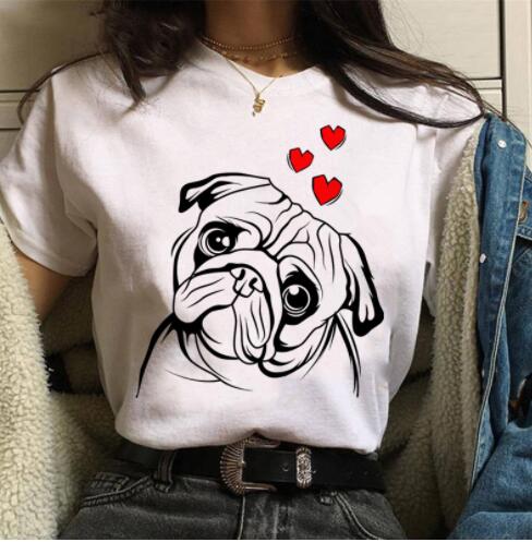 Pet Dog Cartoon Print Round Neck Short Sleeve