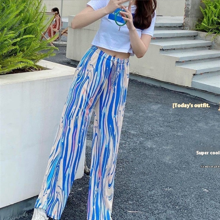 Women's Rainbow Striped Tie-dyed Straight Wide-leg Pants