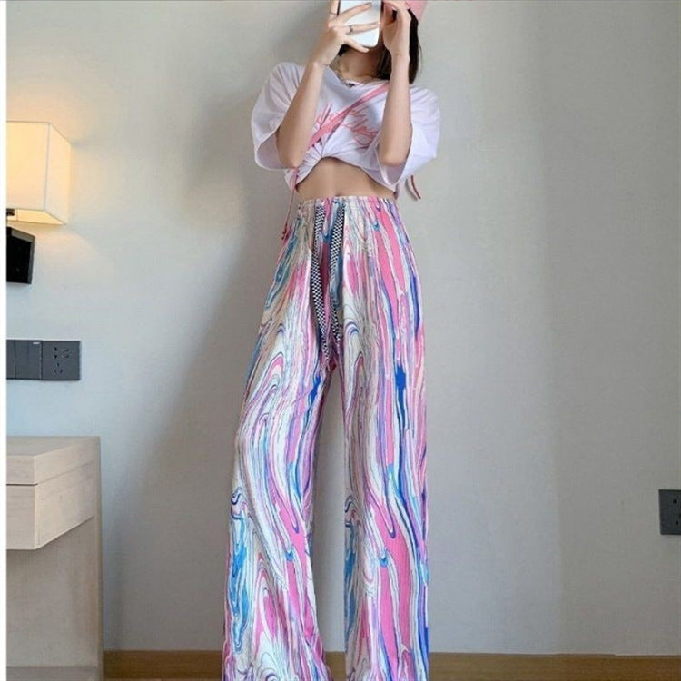 Women's Rainbow Striped Tie-dyed Straight Wide-leg Pants