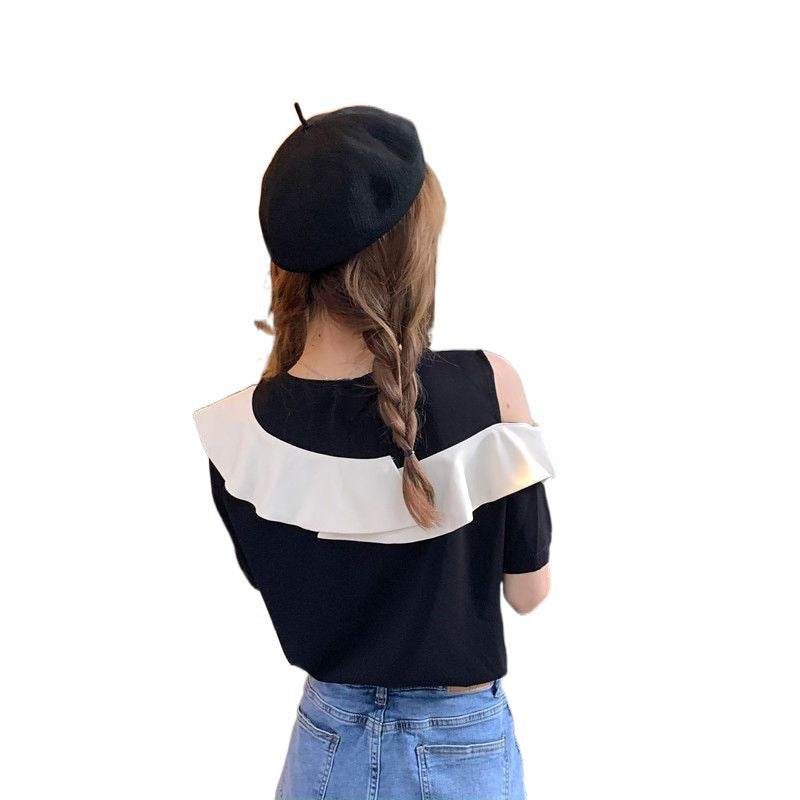 Off-the-shoulder Short-sleeve Blouse With Ruffles