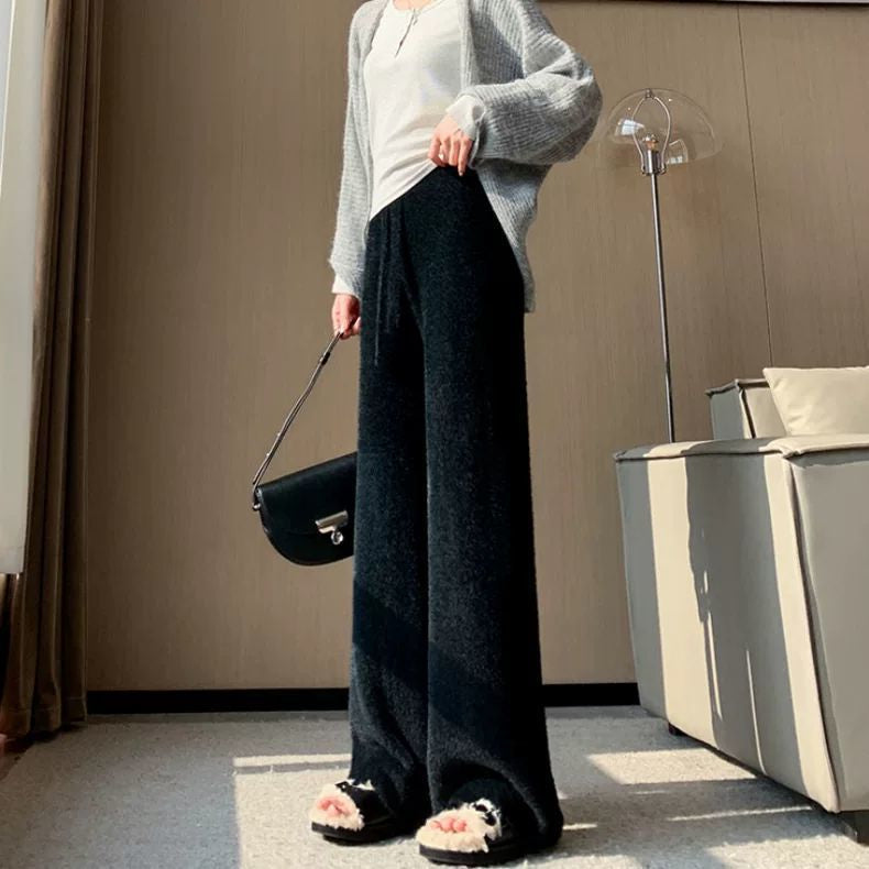 high waisted casual pants black straight leg front view