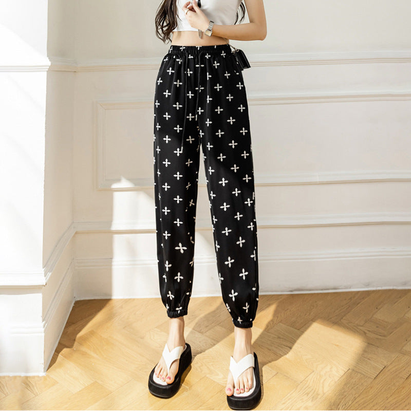 Tie-dyed Ink Painting Thin Ice Silk Leisure Sports Jogger Pants