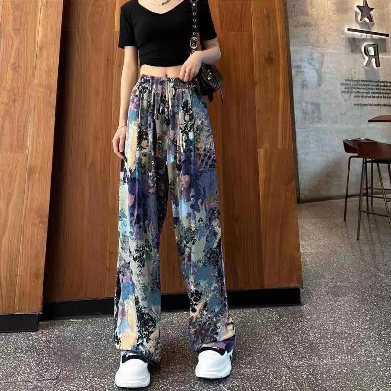 Draping Mopping Pants Straight Ink Painting Dye Pants For Women