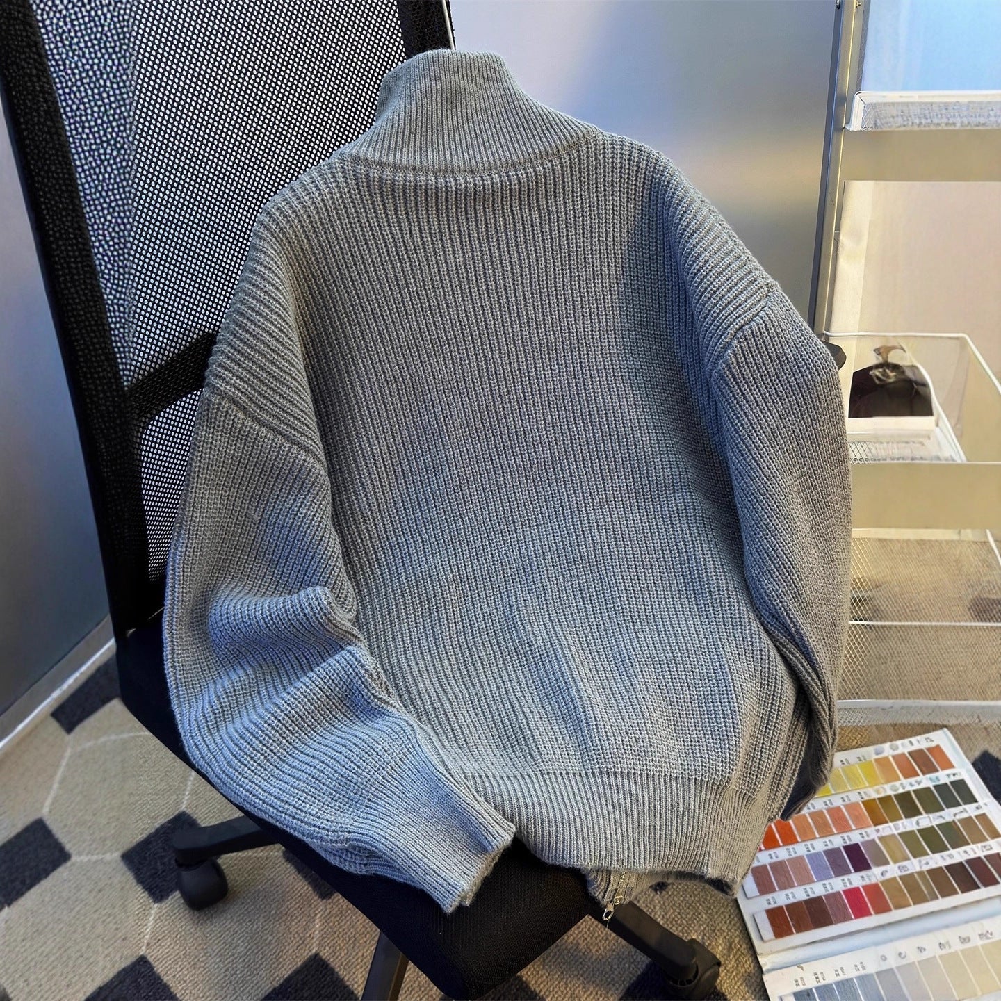 Mens Hip-Hop Retro Zip-Up Knitted Cardigan Warm Sweater