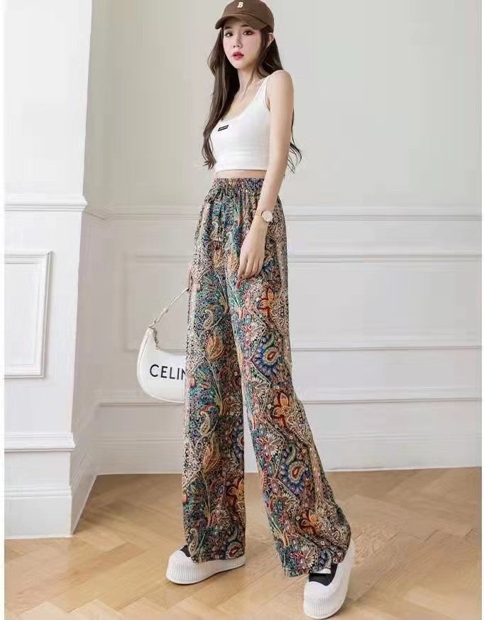 Draping Mopping Pants Straight Ink Painting Dye Pants For Women