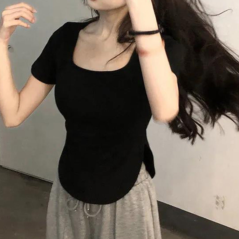 Summer U Collar Top Slim-fit Irregular Short-sleeved T-shirt For Women